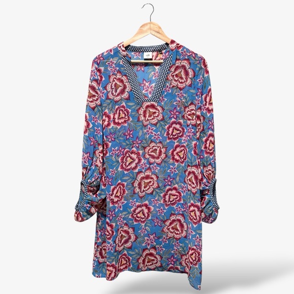 CAbi Blue Sheer Tunic Dress 5612 Balloon Sleeve V-Neck Size M Swimsuit Cover - Picture 1 of 9
